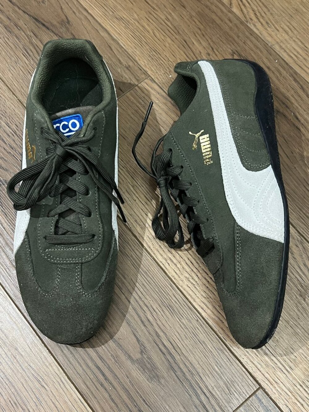 Puma Speedcat Sparco lace up olive green sneakers, men's 8